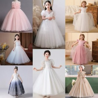 達通-台灣現貨 女童長裙兒童公主裙 女童洋裝長版紗裙連身裙 中大童女孩婚紗蓬蓬裙蕾絲小洋裝 蝴蝶結花童禮服 畢業拍照禮服