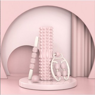 泡沫軸按摩器全套肌肉放鬆器瑜珈滾軸按摩狼牙棒高硬度實心滾腿泡沫軸滾筒 瑜珈滾輪 按摩滾筒 瑜珈棒, 1個, 筋膜球-粉 色