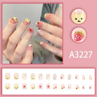 卡通兒童穿戴甲片 24片盒裝 可愛動畫童趣美甲貼片 小學生指甲貼片 小熊維尼假指甲 可拆卸穿戴甲, 1個, R3227 草莓小熊（短款）