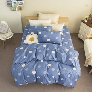 HOFY 台灣製 雲柔織床包組 藍色氣泡圖案 P946