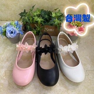 台灣製造 透氣軟皮 珍珠小花魔鬼氈娃娃鞋 小白鞋 花童鞋 幼稚園畢業淑女鞋 耐磨防滑大底, 新款白,19