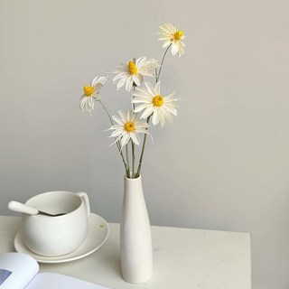 幹花小雛菊 七彩菊花束擺件 真花客廳房間裝飾 拍照道具 家居擺設, 1個, 簡約文心蘭（帶小白瓷瓶）