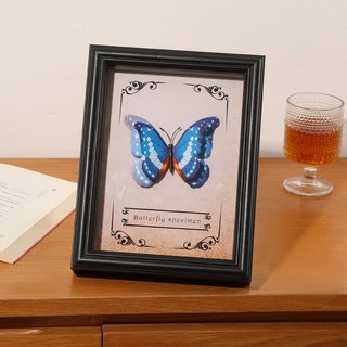 中空2cm 蝴蝶標本相框 擺臺 乾燥花昆蟲收藏 6寸8寸A4 DIY手工紀念畫框, 1個, 黑色【真玻璃面板】,正方形4寸10.1*10.1cm)擺臺