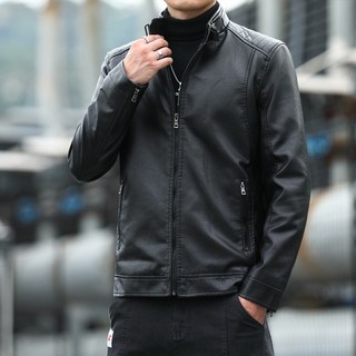 LARGE STORE 韓版修身騎士風立領皮衣外套 軍裝外套 皮外套 皮衣 機車皮衣 男生外套