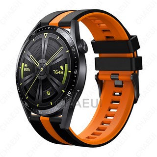 適用於華為 Watch GT6 46mm 矽膠腕帶 Huawei GT5/GT4 46mm 豎紋雙色錶帶, 黑橙,GT2 / GT3 42mm, 1個