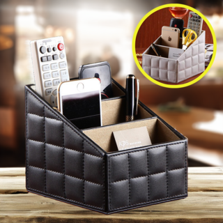 가죽 리모컨 정리함 다용도 수납 화장품 보관 꽂이 케이스 2color, 1개, 블랙