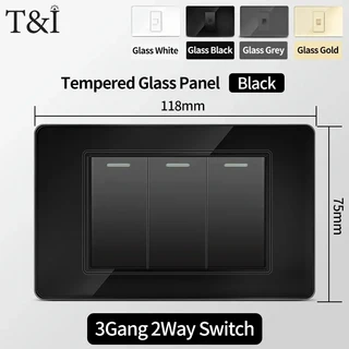 미국산 블랙 강화유리 16A 2구 조명 스위치 11875mm 플러그 USB C타입 고속 충전 118 시리즈 멕시코 벽면, 04 3 Gang, 02 Glass Gold