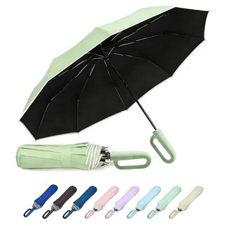 MRTLLOA 116/137.2cm(46/54인치) 카라비너 핸들 우산 햇빛/UV 및 비에 적합한 방풍 반사 스트라이프 여행/자동차/백팩을 위한 컴팩트한 접이식 UV 베이