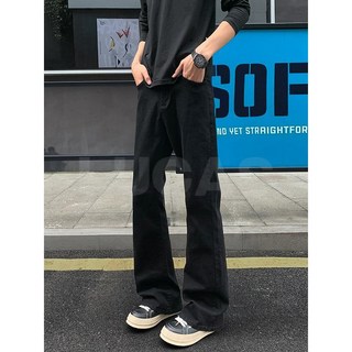 臺灣爆款-黑色彈力彎刀牛仔褲男款顯腿長美式高街vibe褲子直筒窄版微喇叭褲