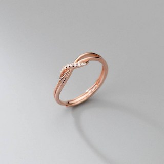 Muer 開口可調式戒指 925純銀 簡約幾何交叉線戒 食指戒指 女生戒指