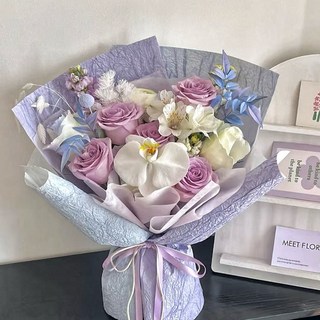 畢業花束 節慶花 乾燥花/永生花/香皂花 玫瑰小花束 情人節, 高級紫+禮物袋