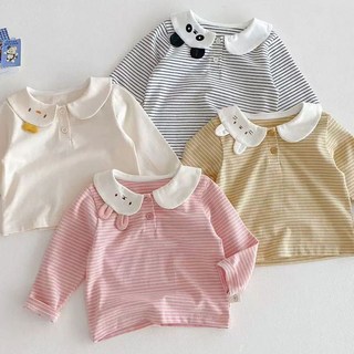 嘟嘟家 女童上衣 條紋打底衫 春款洋氣卡通長袖T恤