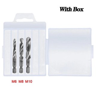 수공구 티타늄 도금 육각 생크 HSS 나사산 메트릭 탭 드릴 비트 나사 기계 복합 M3 M4 M5 M6 M8 M10 핫셀링, 3Pcs Silver -1 Set, 1개