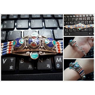 尼泊爾綠松石手工鑲嵌《藏銀女生手鍊》