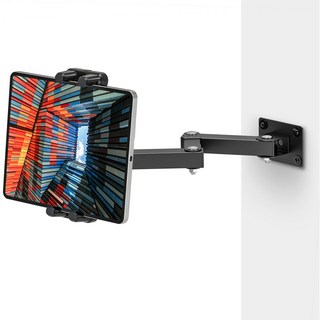 태블릿 벽면 장착 브래킷 - 아이패드 갤럭시탭 및 휴대폰용 벽면 장착 브래킷 - 금속 벽면 - 회전 가능 신축, 1개, 블랙