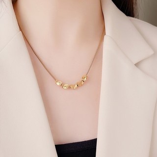 UME 鈦鋼項鍊 五顆轉運珠 鍍18K金 鎖骨鍊/頸鍊