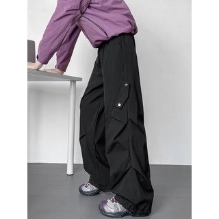 機能褶皺設計感傘兵沖鋒褲 - 百搭舒適寬鬆休閒長褲