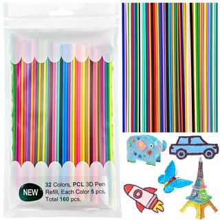 160 프린트 펜 액세서리 리필 색상 3D 프린터 필라멘트 리필 PLA 3Doodler PCL용 필라멘트 리필 32색 색상당 75cm 포토 앨범 복사 보드 포함
