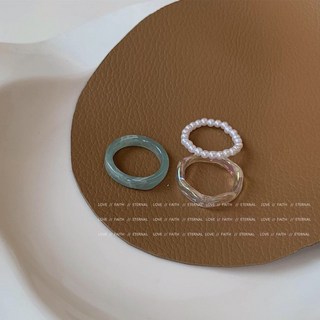 尋常的店 LE BONHEUR 壓克力珍珠戒指三件套組 簡約時尚多色組合