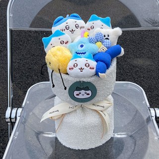 玩偶花束 卡通花束 Chiikawa治愈系玩偶花束吉伊小八烏薩奇公仔創意可愛禮物教師節生日禮物 情侶禮物, 藍色-小八可愛 送拎袋+賀卡, 1個