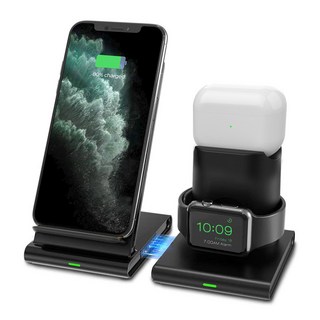 애플워치 아이폰 에어팟 프로 3in1 충전 고속 무선 충전기 거치대 애플충전독, 3in1 블랙, 1개