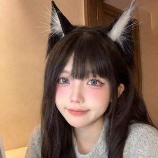 누아벨 고양이 동물귀 머리띠 파티 코스프레, 1개, 블랙