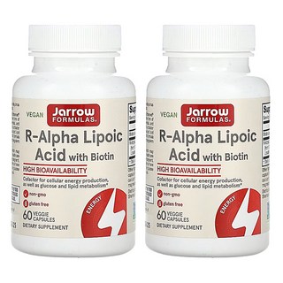 [2병] 자로우 안정화 R 알파 리포산 60캡슐 비오틴 함유 자유라디칼 R-ALA 보충제, 2개, 60정