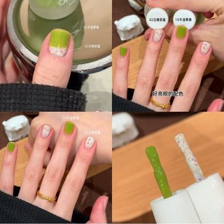秋冬溫變指甲油 免烤 持久不掉色 防水速乾 學生美甲 (臺灣出貨), 16牛油果綠+42白桃奶蓋【免烤型】, 1個