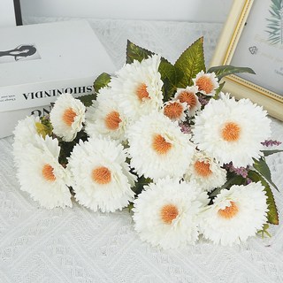 에이치엠데코 대국화 부쉬 국화 조화 꽃다발 3p 인테리어 장식 성묘 꽃다발, 3개, 흰색