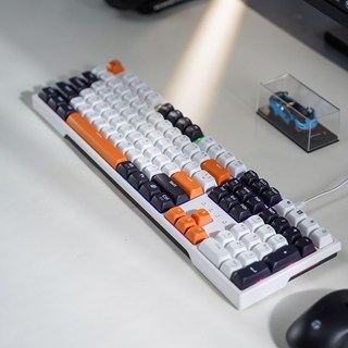 HUOJI 레인보우 무빙 LED 기계식게이밍 사무용 풀 배열 키보드, 청축, CK605, 화이트 오렌지