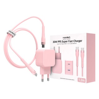 로랜텍 파스텔 PPS PD 초고속 충전기 30W + C타입 to C타입 케이블 1.2m 세트, 핑크, 1세트