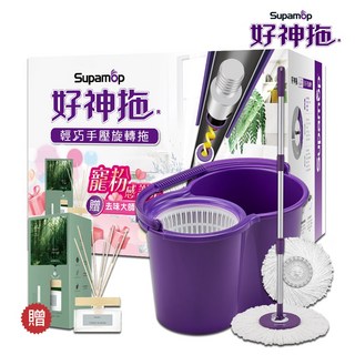 Supamop好神拖 輕巧手壓旋轉拖把組，贈森林系香氛，輕鬆省力，潔淨芬芳, 1個