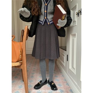 冬季毛呢半百褶中裙 miu系五分長度半身裙 台灣風格會穿