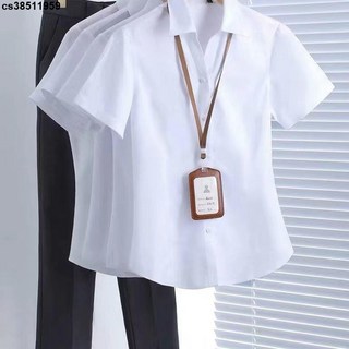 女生正式職業襯衫 2024新款白色短袖薄款工裝襯衣 酒店前臺接待工作服上衣