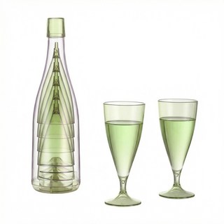 캠핑 파티용 휴대용 와인잔 컵 세트 분리형 보관병, 1세트, 연두