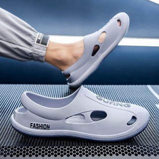 韓版厚底防滑透氣防臭踩屎感男款涼鞋/洞洞鞋/沙灘鞋/拖鞋, 銀灰色 G014,40 偏小一碼