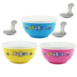 寶石牌 豆豆316不鏽鋼兒童隔熱碗 (三色組), 塑膠蓋三入組, 1個