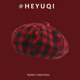 聖誕紅帽子紅色毛呢貝雷帽女秋冬復古百搭大頭圍顯臉小蓓蕾帽聖誕帽子甜美帽子台灣發貨