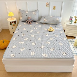 [한정특가] Cozy Aura 여름 천연 라텍스 냉감 침대 패드 쿨매트 + 베개커버 세트, 멍멍이