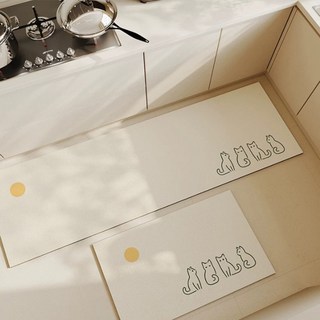 탑이지몰 빨아쓰는 심플한 규조토 욕실 주방 발매트 2종세트, 나른한 고양이