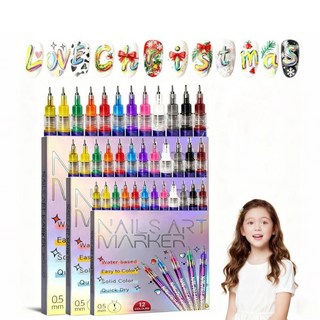 세밀 팁(0.5mm) 네일 아트 펜 12개 세트 3D 돌출 방수 라이너 그래피티 도트 드로잉 도구 홈 DY 페디큐어용 3세트