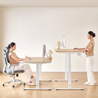 아우스 GE02 800폭 25mm상판 3-STEP 고강도 듀얼 모터 전동 모션데스크 책상, 내추럴 상판+화이트 프레임