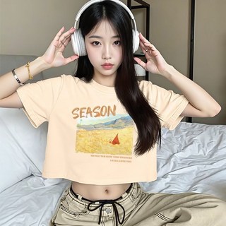 寬鬆韓版慵懶風短袖T恤女夏短款小個子上衣時尚休閒