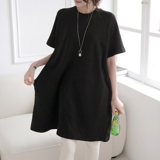 데일리앤 델라 나그랑 여성 루즈핏 무지 반팔 롱 티셔츠 봄 여름 면 원피스티