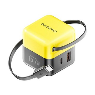 倍魔 67W氮化鎵充電器 自帶線充電頭 自帶線豆腐頭 A+C口快速充電器 PD充電頭, 倍魔盒裝67W氮化鎵充電頭＋抽拉線款, 1個