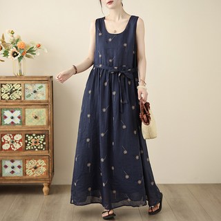 POMTOR 여성 민소매 원피스 빅사이즈 루즈핏 캐쥬얼 롱 원피스