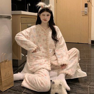 珊瑚絨睡衣女秋冬季加厚保暖2025新款甜美可愛法蘭絨家居服套裝