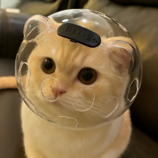 고양이용 통기성 좋은 둥근 반구형 디자인 얼굴 보호 마스크 커버, 1개, 투명 대형