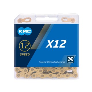 KMC【X12 金色】公司貨 12速鏈條 附快扣 12 SPEED 126目 盒裝 桂盟 金鏈條, 1個