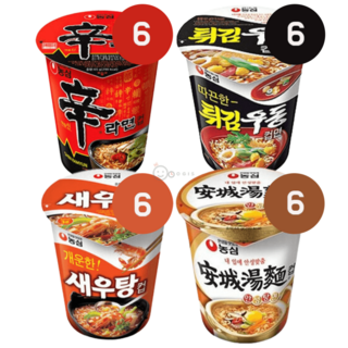 컵라면 소컵 4종 24개 세트 신라면6+안성탕면컵6+튀김우동6+새우탕6